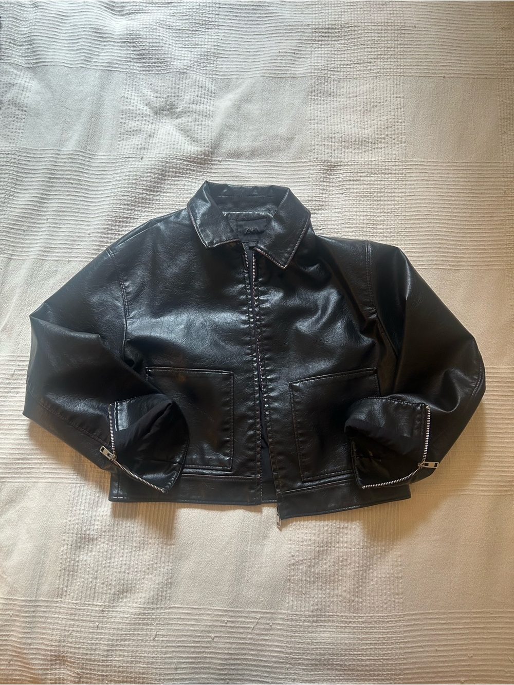 Zara Black Faux Leather Jacket - Picture 1 of 2